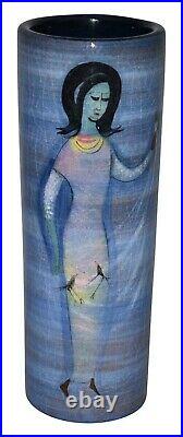 Pillin Pottery Woman With Birds And Woman Dancing Blue Vase