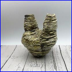 Portuguese Studio Pottery Sculptural Vase Irregular Shape, Handmade Abstract Art