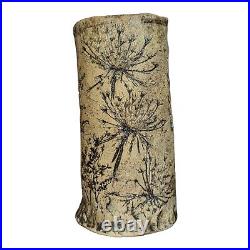 RARE LOIS ELDRIDGE Vase Signed MEADOW WEEDS MCM Studio Pottery 7.5 Art Pottery