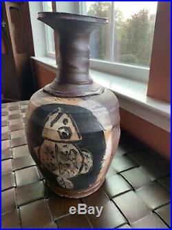 RON MEYERS Georgia Pottery Large 13 Vase With Fish Detail Mint Condition