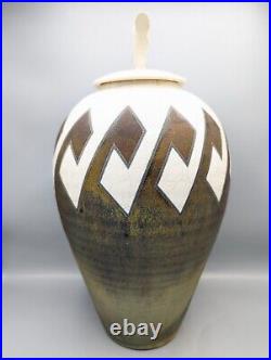 R KEVIN KELLEY Raku Jar Vase with Lid Studio Art Pottery Native American Signed