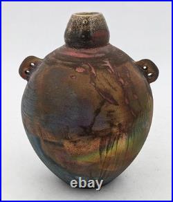 Raku Fired Studio Pottery Vase'c. T' Impressed Mark