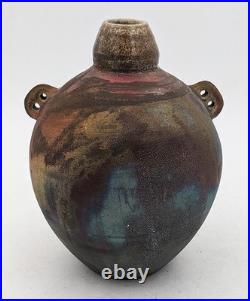 Raku Fired Studio Pottery Vase'c. T' Impressed Mark