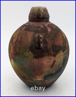 Raku Fired Studio Pottery Vase'c. T' Impressed Mark