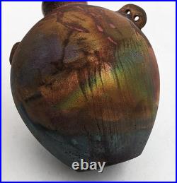 Raku Fired Studio Pottery Vase'c. T' Impressed Mark