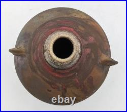 Raku Fired Studio Pottery Vase'c. T' Impressed Mark