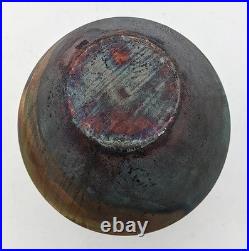 Raku Fired Studio Pottery Vase'c. T' Impressed Mark