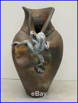 Raku Pottery Vase With Frog By Mitchell Grafton
