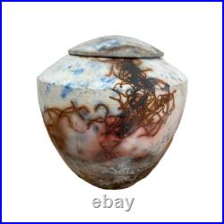 Raku Studio Pottery Lidded Pot Urn Vase Signed John Scott Sourdust Pottery H6