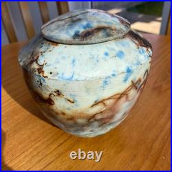 Raku Studio Pottery Lidded Pot Urn Vase Signed John Scott Sourdust Pottery H6