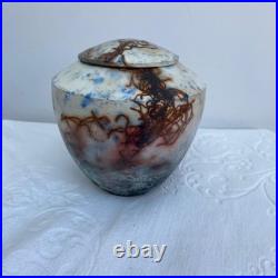 Raku Studio Pottery Lidded Pot Urn Vase Signed John Scott Sourdust Pottery H6