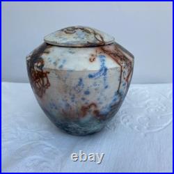 Raku Studio Pottery Lidded Pot Urn Vase Signed John Scott Sourdust Pottery H6