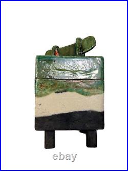 Raku Studio Pottery Steve Robinson Lidded Box Vessel Pot on Legs Oxides Canada