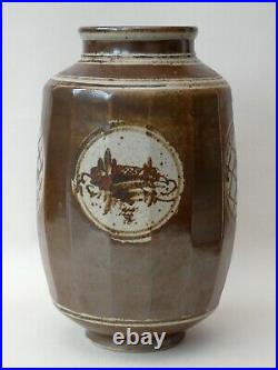 Rare British Art Studio Pottery Malcolm Pepper Stoneware Iron Brown Faceted Vase