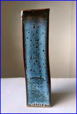 Rare Charles Hair Studio Pottery Rectancular Blue Glazed Vase Signed