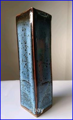Rare Charles Hair Studio Pottery Rectancular Blue Glazed Vase Signed