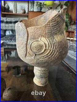 Rare Early Studio Pottery Brutalist Pedestal Vase By Ashley Howard Late 1980s