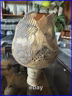 Rare Early Studio Pottery Brutalist Pedestal Vase By Ashley Howard Late 1980s