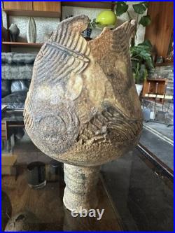 Rare Early Studio Pottery Brutalist Pedestal Vase By Ashley Howard Late 1980s