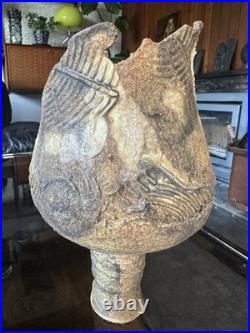 Rare Early Studio Pottery Brutalist Pedestal Vase By Ashley Howard Late 1980s