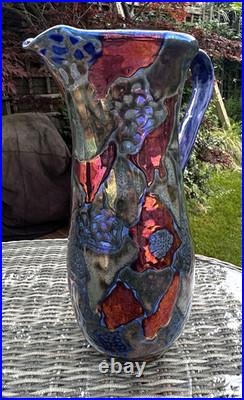 Rare Hugh Veater BLAGDON LUSTRE Copper Silver Studio Pottery Jug 39 cm