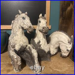 Rare Keza Rudge RAKu Studio Pottery three Horses Heads