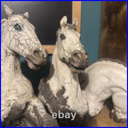 Rare Keza Rudge RAKu Studio Pottery three Horses Heads