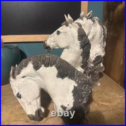 Rare Keza Rudge RAKu Studio Pottery three Horses Heads