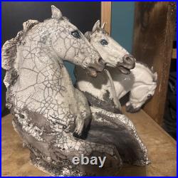 Rare Keza Rudge RAKu Studio Pottery three Horses Heads