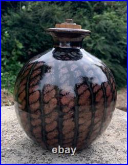 Rare Large DAVID LLOYD JONES Tenmoku Glaze Studio Pottery Bulbous Lamp Base Vase Rare Large DAVID LLOYD JONES Tenmoku Glaze Studio Pottery Bulbous Lamp Base Vase