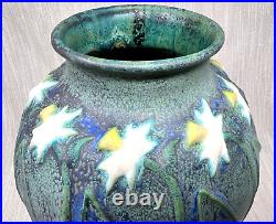Rare Large Jemerick Studio Pottery Arts and Crafts Matte Green Jonquil Vase