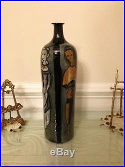 Rare Large Polia Pillin Signed Hand-Painted Four Women Art Pottery Vase 16 H