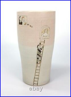 Rare Large Rodney Lawrence Elizabeth Raeburn Studio Pottery Ladder Vase SUPER