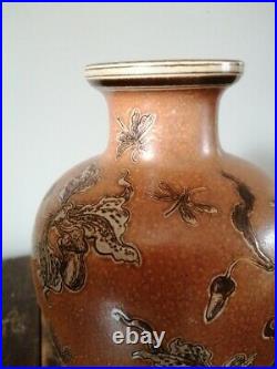 Rare Martin Brothers Stoneware Dragonfly and Lilly Vase signed and dated 1903