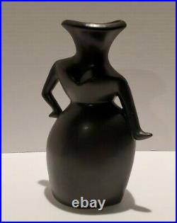 Rare Michael Lambert Pottery Whimsical Sassy Female Figure Black Vase Signed