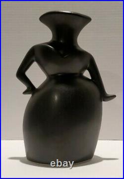 Rare Michael Lambert Pottery Whimsical Sassy Female Figure Black Vase Signed