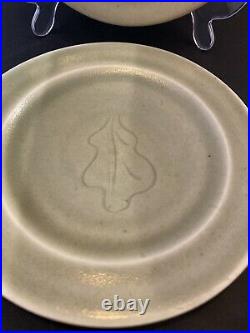 Rare Pair Oak Leaf Plates Decorated By Bernard Leach C1940-50