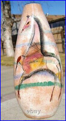 Rare! Polia Pillin Art Pottery 3 sided vase Horses Mid-Century Modern