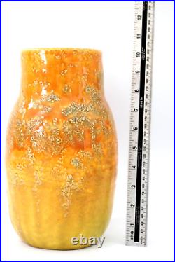 Rare Ruskin Vase Experimental Glaze Vase Orange Yellow Raised Textured Ground