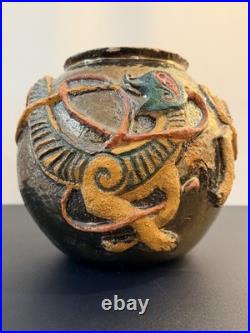 Rare Signed Studio Pottery Sculptural Vessel Celtic Style European Ceramic Vase