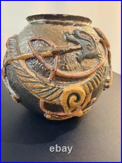 Rare Signed Studio Pottery Sculptural Vessel Celtic Style European Ceramic Vase