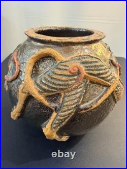 Rare Signed Studio Pottery Sculptural Vessel Celtic Style European Ceramic Vase