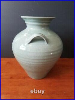 Rare Simon Pearce Belmont Crackle Celadon Green Vase Urn 12 Mint Htf