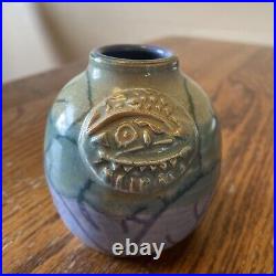 Rare Studio Pottery Vase by Helen Pincombe Leaves Blue Green