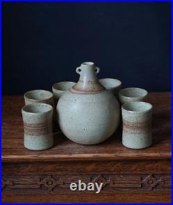 Rare Tony Gant Studio Pottery Decanter Set Bottle & 6 Cups Signed Handmade