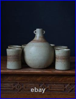 Rare Tony Gant Studio Pottery Decanter Set Bottle & 6 Cups Signed Handmade