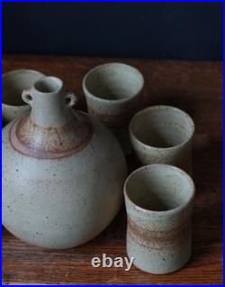 Rare Tony Gant Studio Pottery Decanter Set Bottle & 6 Cups Signed Handmade