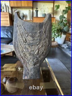 Rare Vintage 1970s Large Brutalist Studio Pottery Vase By Geoff Hartley