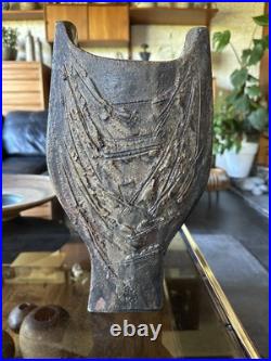 Rare Vintage 1970s Large Brutalist Studio Pottery Vase By Geoff Hartley