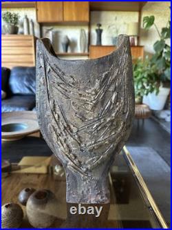 Rare Vintage 1970s Large Brutalist Studio Pottery Vase By Geoff Hartley